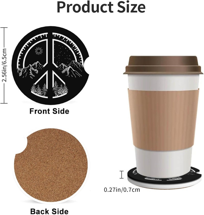 CTVSLFU Absorbent Car Coasters for Cup Holders, 2 Pack Universal Anti Slip Ceramic Cup Coaster for Women Men 2.56 Inch Car Interior Accessories - Peace Mountain 017 - Image 3